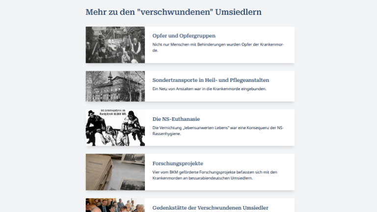 Die verschwundenen Umsiedler erhalten  einen eigenen Bereich auf unserer Website