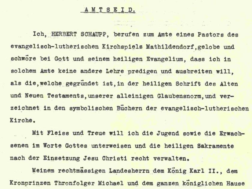 Amtseid Pastor Herber Schaupp Seite 1